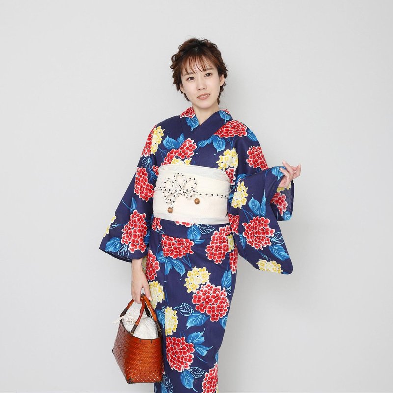 Women's Domestic Dyed Yukata Belt 2 Piece Set F Size x88-b4 yukata - Other - Cotton & Hemp Blue