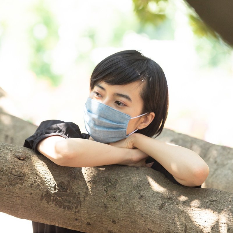 Smooth breathing handmade mask | Plain Marineblue | 日本製可水洗手作立體口罩 天藍色 敏感肌 環保 送禮 - Face Masks - Cotton & Hemp Blue