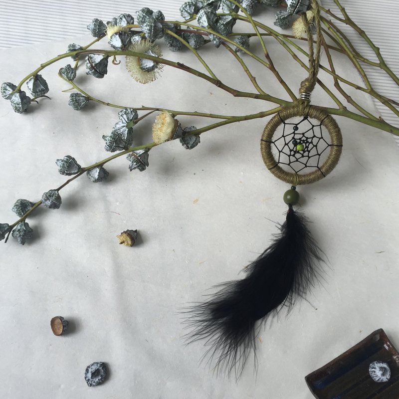 Handmade Dreamcatcher -7.5cm diameter classic feather (keychain style available) - Other - Other Materials Green