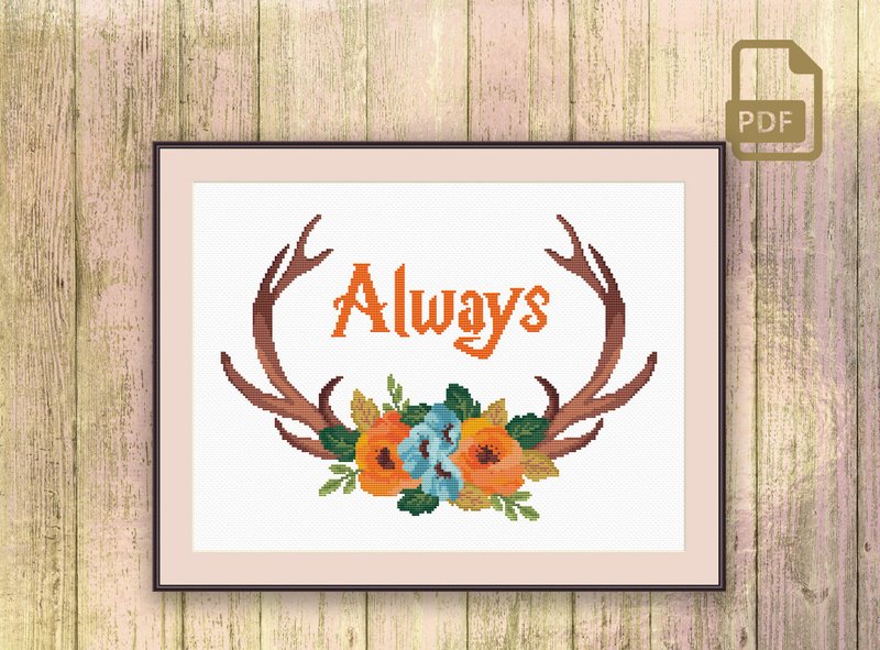 Always Deer Cross Stitch Pattern #oth037 - Knitting, Embroidery, Felted Wool & Sewing - Other Materials 