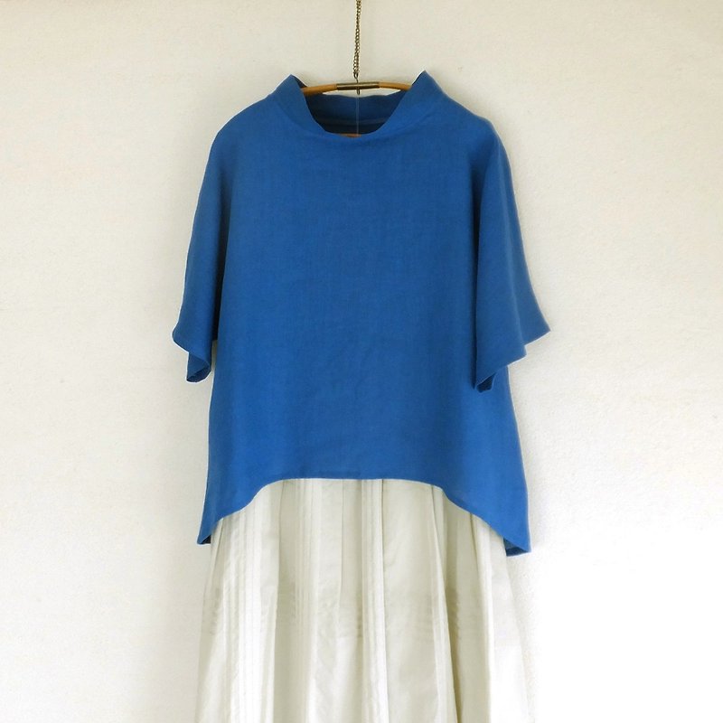 linen pullover　royal blue - Women's Tops - Cotton & Hemp Blue