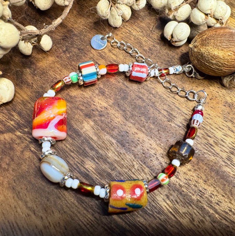 Nepal original glass bracelet A0016 beautiful sunset - Bracelets - Other Materials 