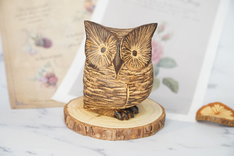 肖楠角鴞木雕貓頭鷹-原創 - 擺飾/家飾品 - 木頭 咖啡色