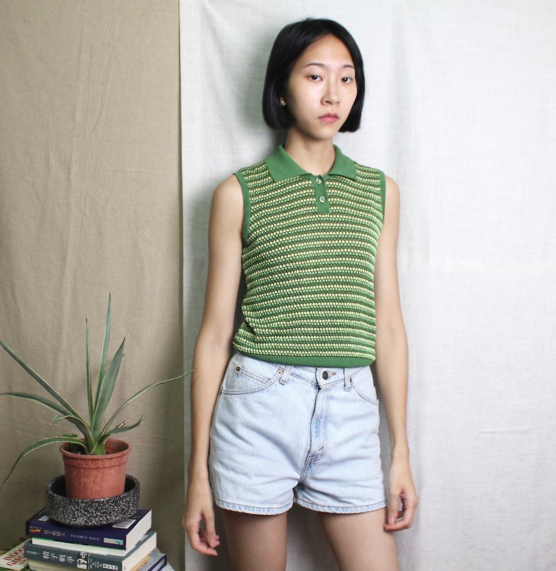 FOAK古著 60's漸層綠豆針織背心 - 女裝 背心 - 其他材質 