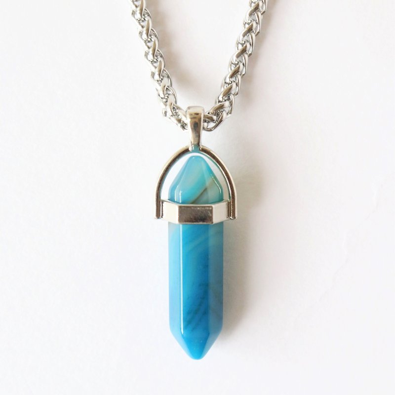 Blue agate necklace - men crystal necklace - men cord necklace - สร้อยคอ - เครื่องเพชรพลอย สีน้ำเงิน