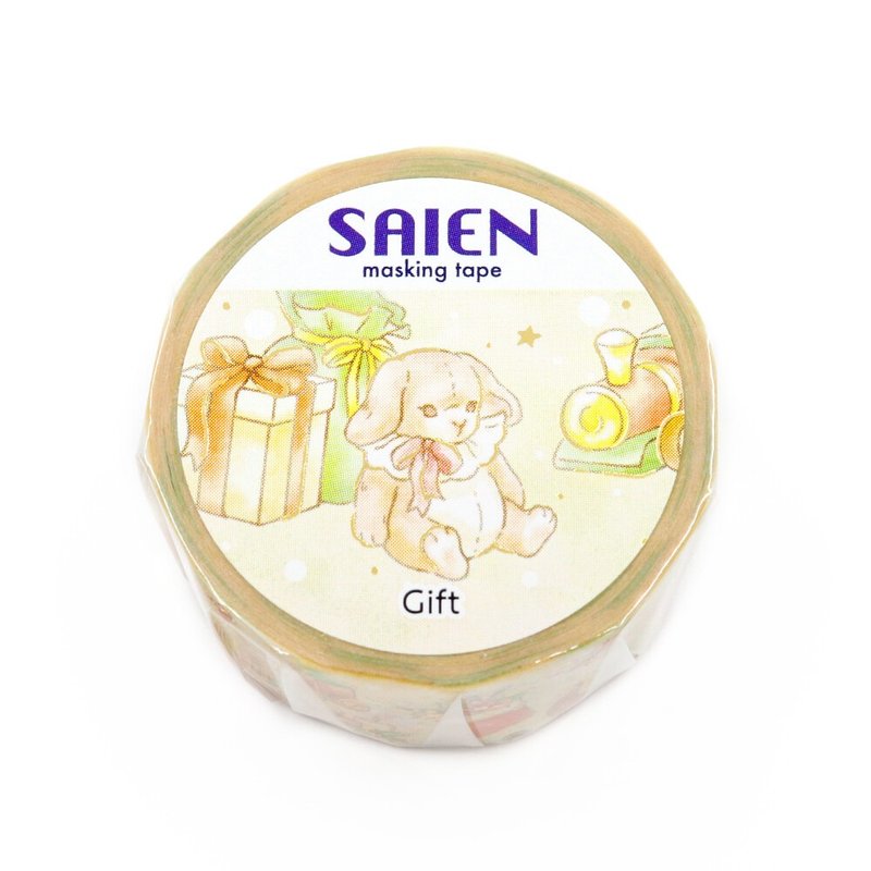 【日本 SAIEN】20mm 金箔和紙膠帶－金緞禮語 Gift - 紙膠帶/和紙/PET - 紙 