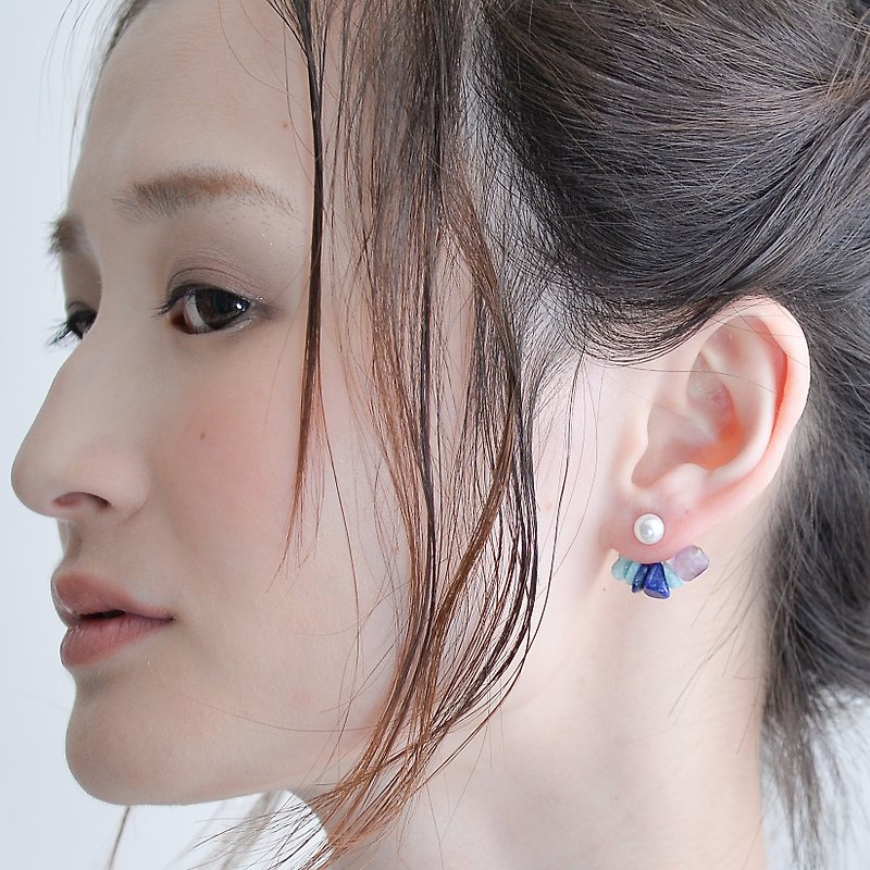 [14kgf] Cicely Pierce BLUE Sicily earrings Blue - Earrings & Clip-ons - Other Metals 