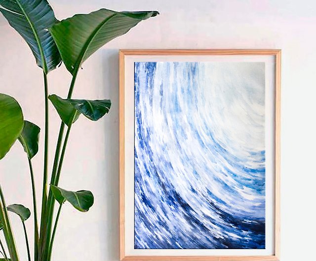 海の波の絵画海のオリジナルアート抽象水彩手描き手描き - ショップ 