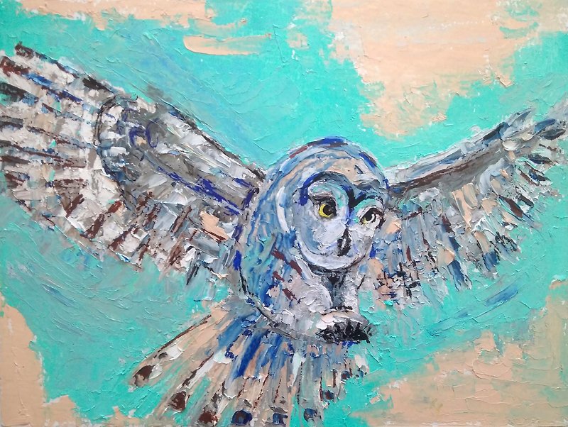 Owl Original Painting, Bird Wall Art, Miniature Oil Artwork, Animal Art, 手工油畫 - Posters - Other Materials Multicolor