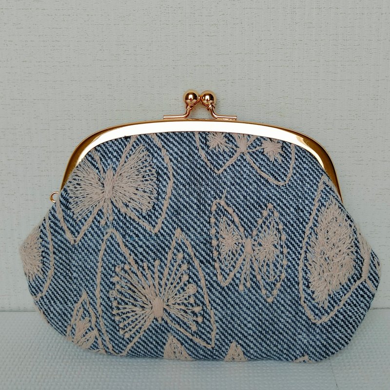 Mina Perhonen Sky Flower Parent-Child Kiss lock bag - Wallets - Cotton & Hemp Gray