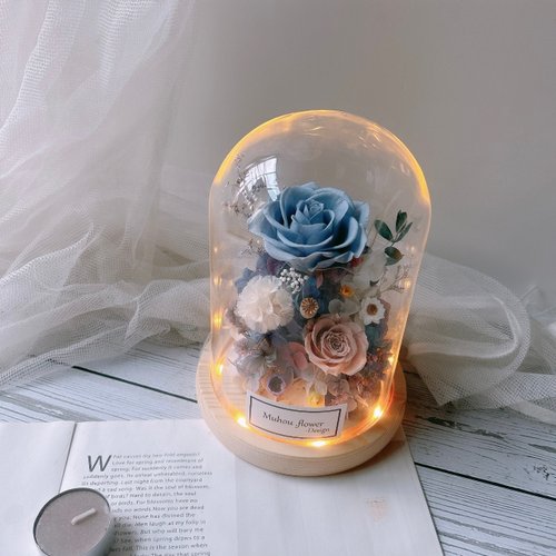沐後花旭 玻璃罩永生花 莫蘭迪色系 客製化刻字 客製化禮物 情人節禮盒