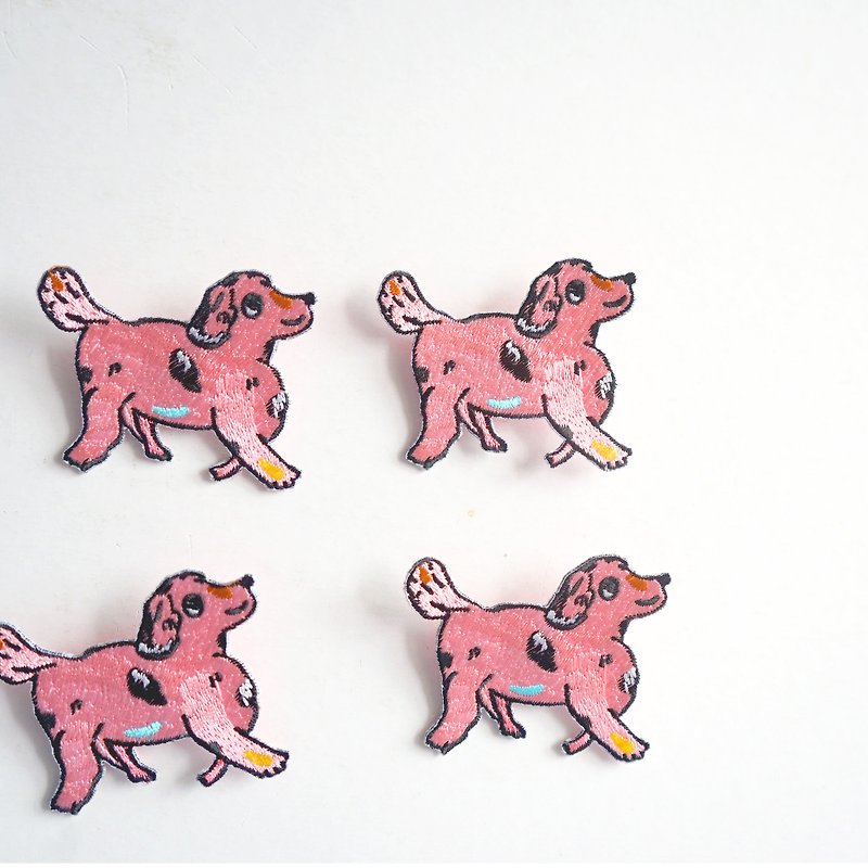 Swagger-cute pink puppy embroidered pins/appliques - Brooches - Thread Pink