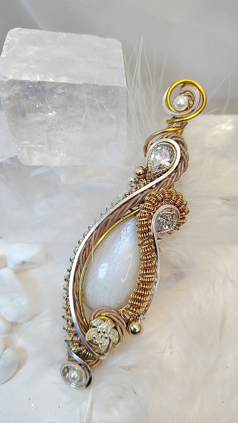 Crystal Necklaces White - Moonstone tulip pendant wire wrap jewelry