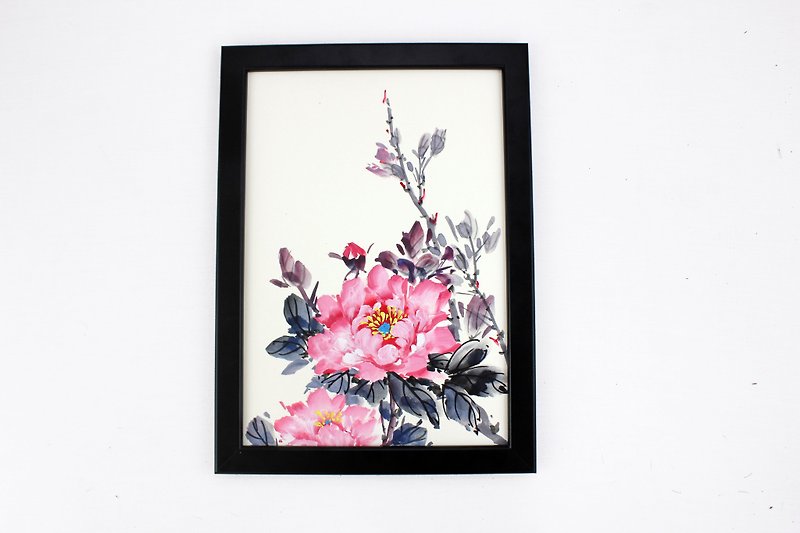 Hand-painted paintings, peony Chinese painting ornaments (with picture frame) - Posters - Other Materials Red