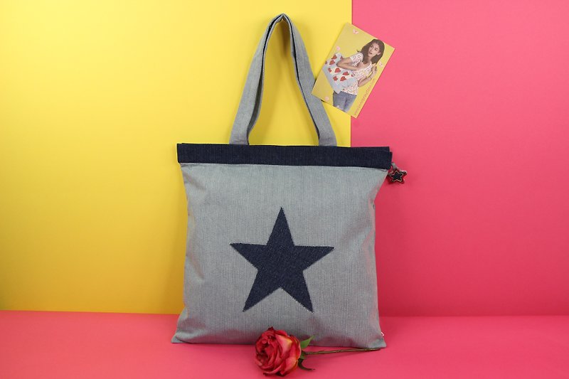 Star of the Show Denim Tote Bag - Handbags & Totes - Cotton & Hemp 