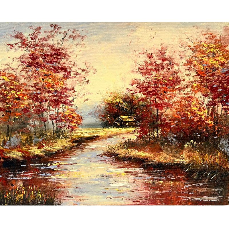 Autumn Painting Landscape Art Original Artwork 40x50 cm/ 16x20 inch - 海報/掛畫/掛布 - 棉．麻 多色