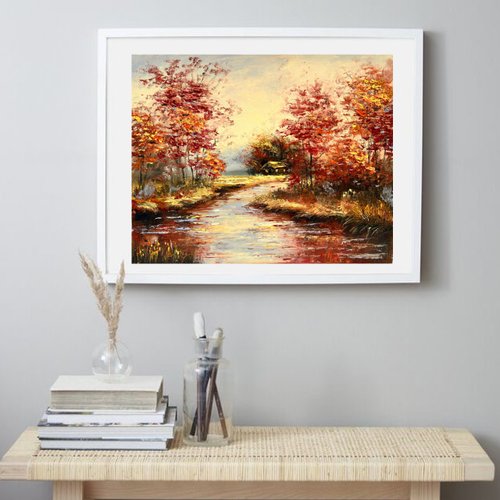 秋の絵画風景画オリジナルアートワーク 40x50 cm/ 16x20 インチ