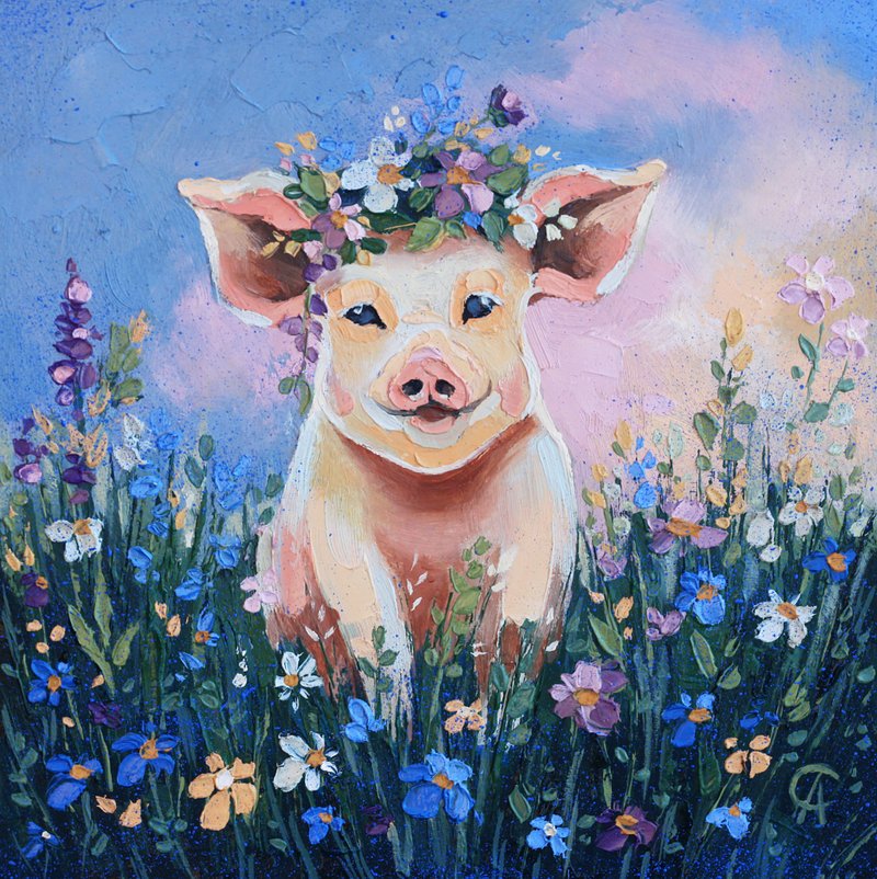 小猪 油画 动物 原创艺术 景观艺术品 幼儿园 壁饰 小猪艺术 - 海報/掛畫/掛布 - 其他材質 粉紅色