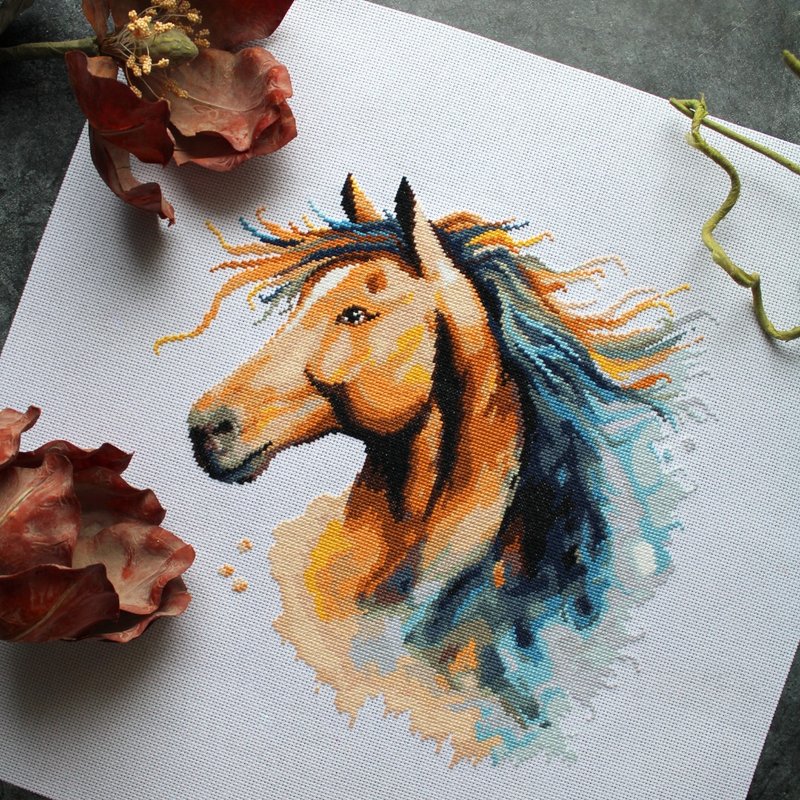 Cross stitch pattern Horse, digital cross stitch pattern PDF - Logo 設計/圖案設計 - 其他材質 