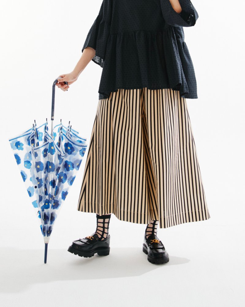 Black Rice Straight Stripe Umbrella Hakata - กางเกงขายาว - ผ้าฝ้าย/ผ้าลินิน สีนำ้ตาล