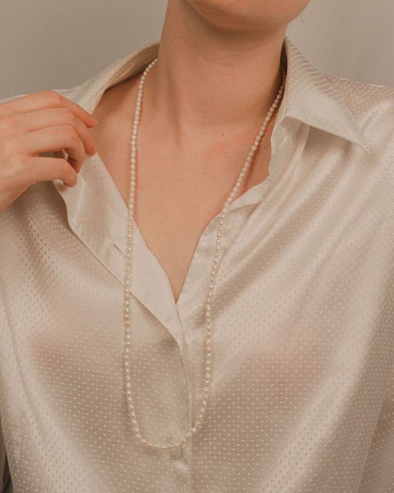 Vintage Long String Baroque Pearl Necklace - 項鍊 - 珍珠 白色