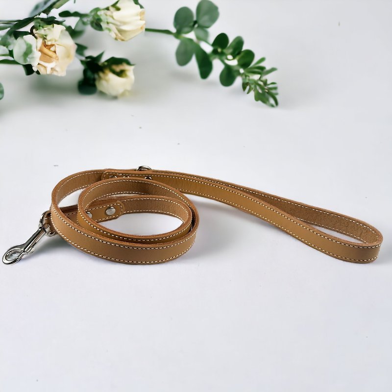 [Public welfare pet leash] 3A grade British cowhide-leather leash autumn and winter style - Collars & Leashes - Genuine Leather White