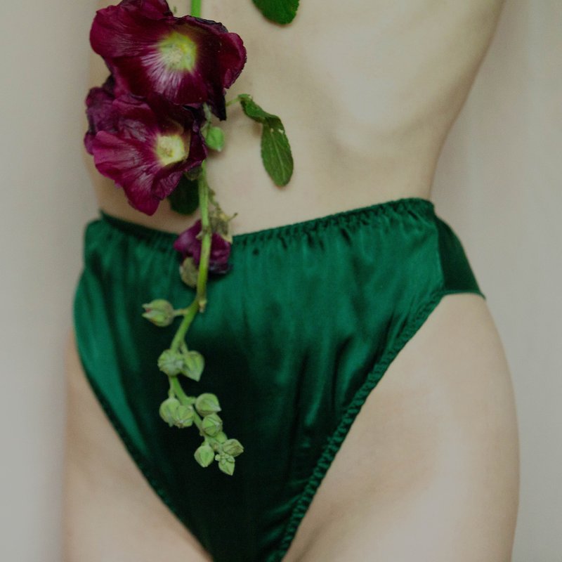 Natural silk panties - Satin brazilian panties - Silk lingerie - Sexy underwear - 女內衣褲 - 絲．絹 綠色