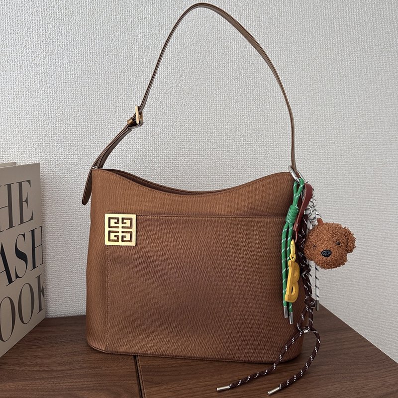GIVENCHY 紀梵希 金Logo 帆布 肩背包 - 側背包/斜背包 - 棉．麻 咖啡色