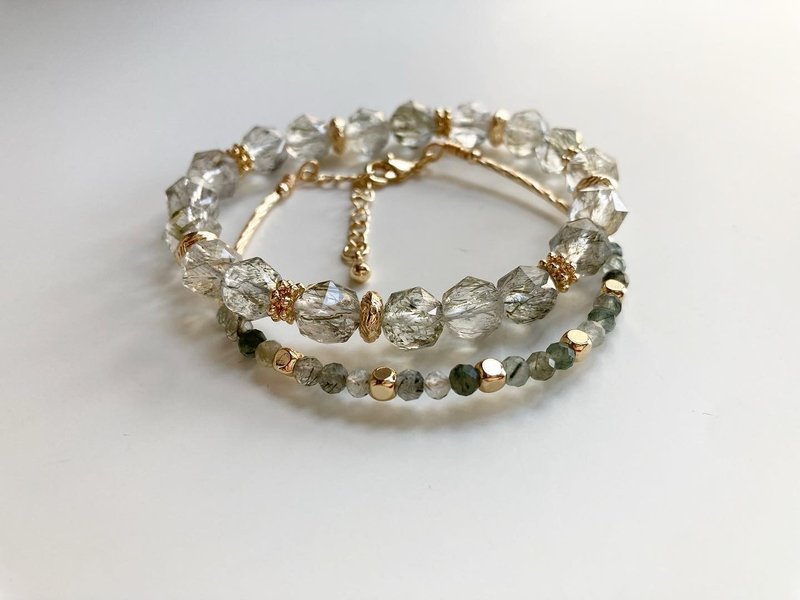 Green crystal combination product Green tourmaline and Green crystal bracelet improves the luck of business and noble people - สร้อยข้อมือ - คริสตัล 