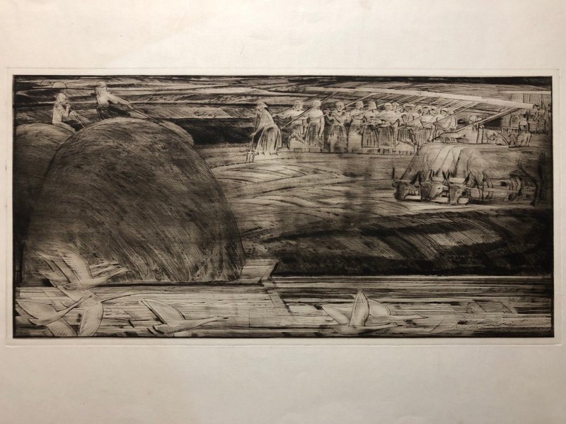 Haymaking, etching, dry needle, socialist realism, wall art, home decor - 壁貼/牆壁裝飾 - 紙 