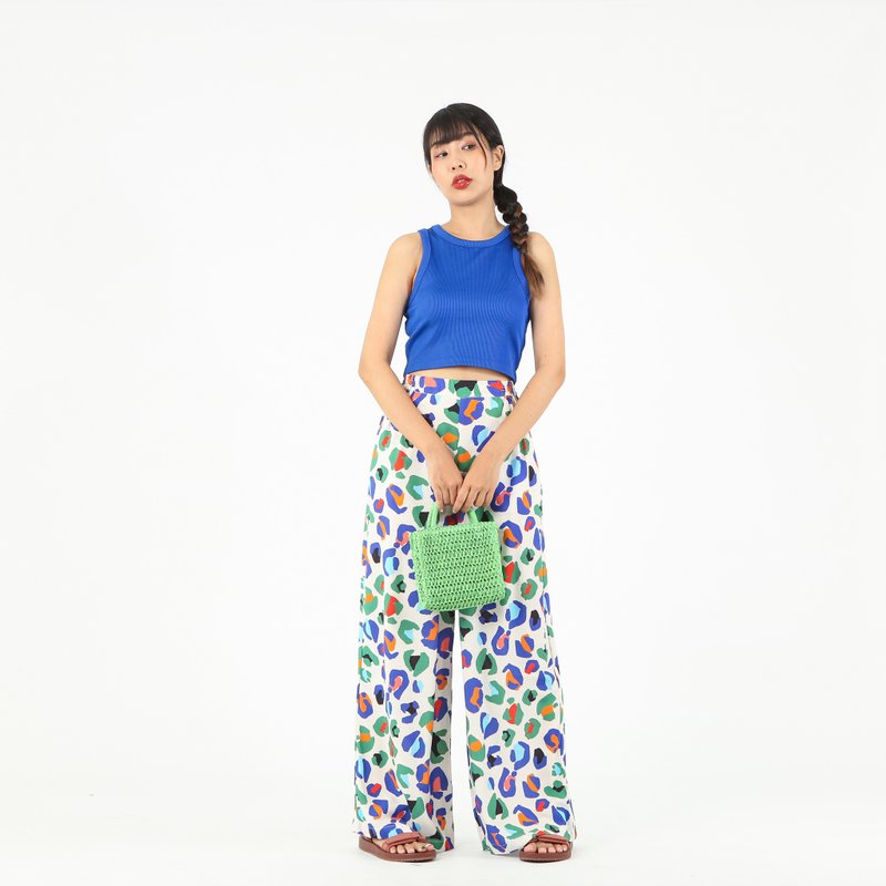 Long Pant Rayon Digital Print Screen Free Size For Summer Beach Vacation - กางเกงขายาว - ผ้าฝ้าย/ผ้าลินิน ขาว