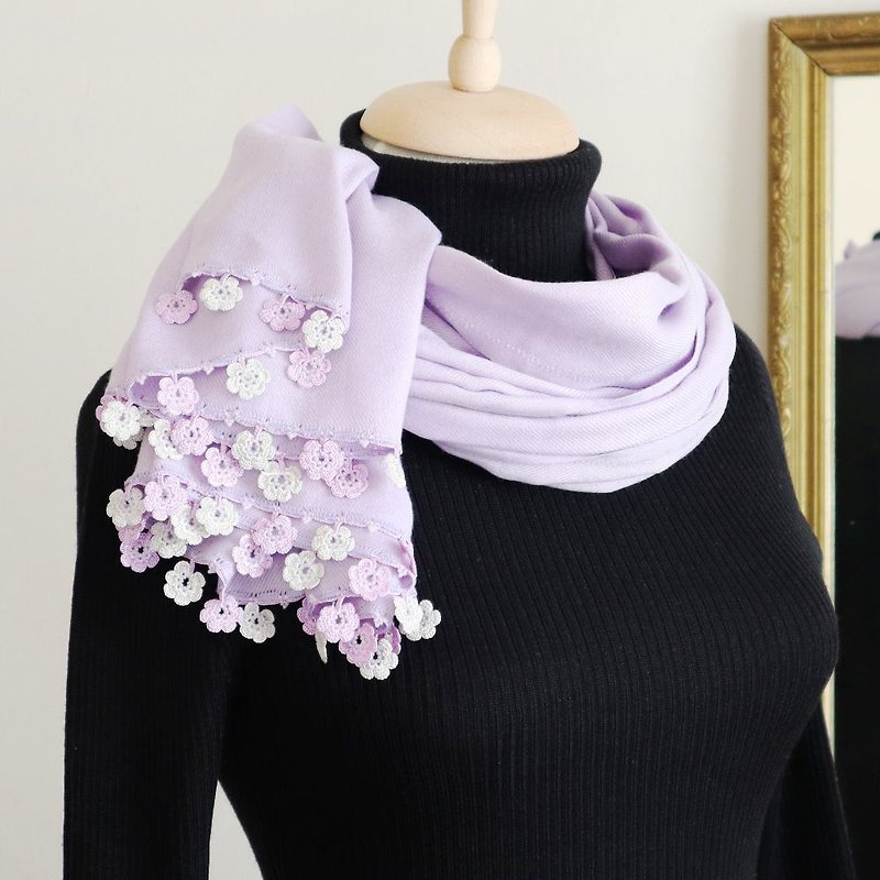 OYA crochet Pashmina shawl  - MARY - Lavender