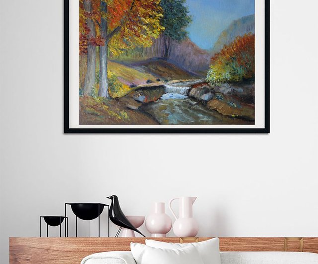 白樺の木の絵画油絵オリジナルアート油畫原作アスペンの木アート