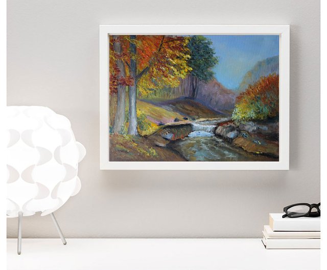 白樺の木の絵画油絵オリジナルアート油畫原作アスペンの木アート