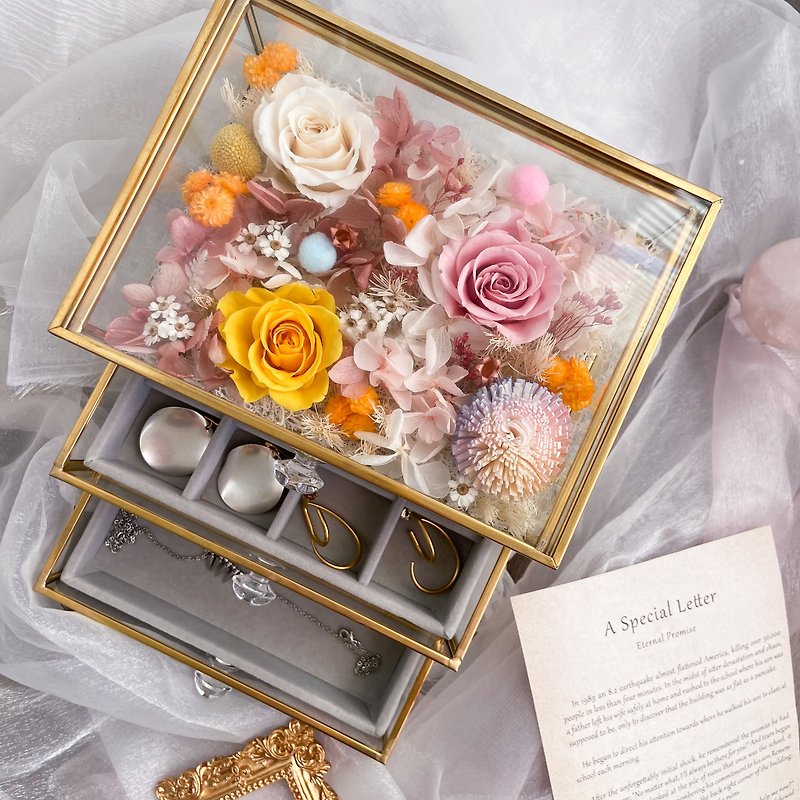 [Variety] Preserved flower Bronze edged jewelry box jewelry box glass flower room imported from Japan and Ecuador - Storage - Plants & Flowers 