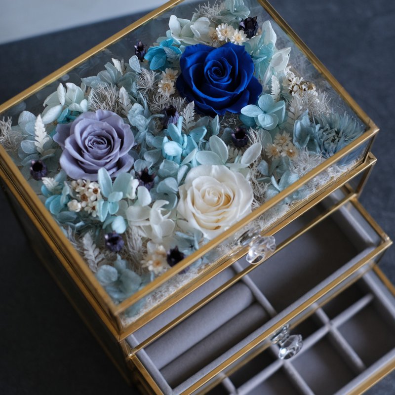 [Variety] Preserved flower Bronze-edged jewelry box jewelry box glass flower room imported from Japan and Ecuador - กล่องเก็บของ - พืช/ดอกไม้ 