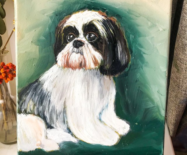 シー ズー絵画犬オリジナルアートワークペットポートレートウォールアート動物現代アート ショップ Olgastdesign ポスター 絵 Pinkoi