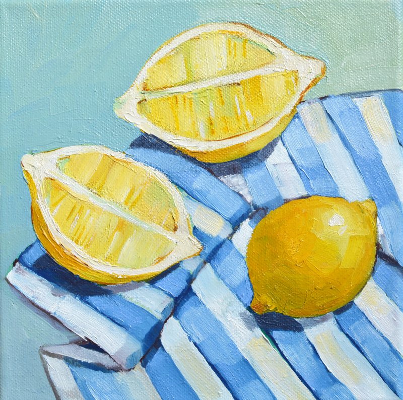 檸檬原創布面油畫 20x20 公分現代畫當代藝術 - 插畫/繪畫/寫字 - 其他材質 黃色