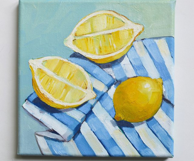 レモン オリジナル油絵 キャンバス 20x20cm 現代絵画 現代美術