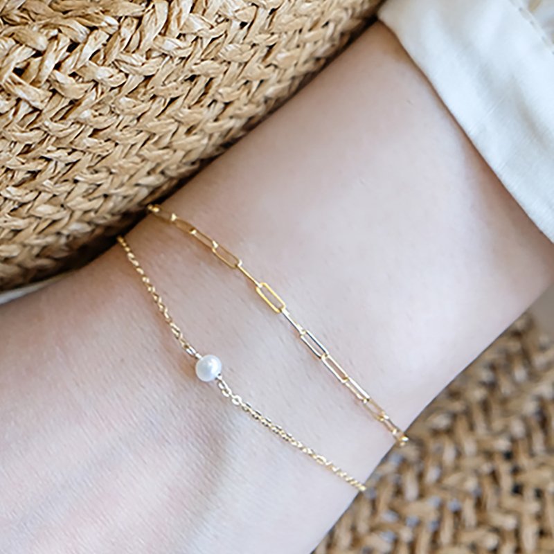 單顆珍珠手鍊 14k包金 赫本風 簡約 質感 - 手鍊/手環 - 半寶石 白色