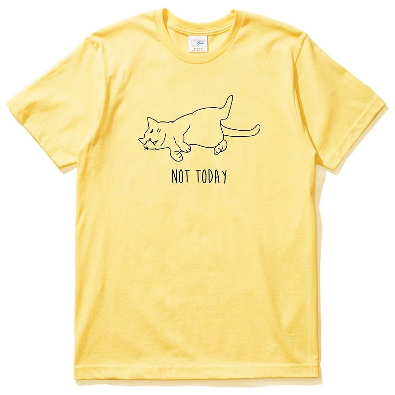 Not Today Cat #2 yellow t shirt - เสื้อยืดผู้ชาย - ผ้าฝ้าย/ผ้าลินิน สีเหลือง