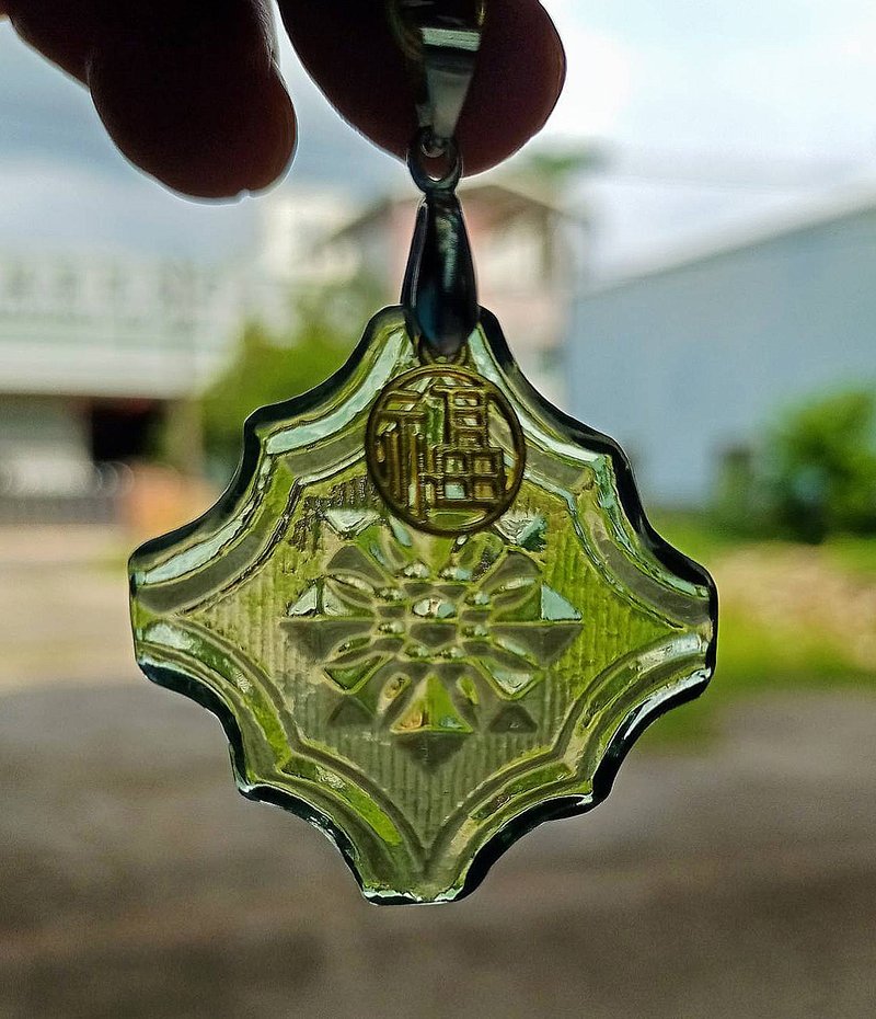 海棠花菱形花紋鑰匙圈 海棠花 鑰匙圈 壓花玻璃 吊飾 禮品 - 鑰匙圈/鑰匙包 - 玻璃 