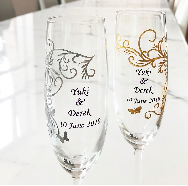 無鉛水晶玻璃香檳杯刻字禮品組 | 結婚禮物 ,週年禮物 | 復古設計