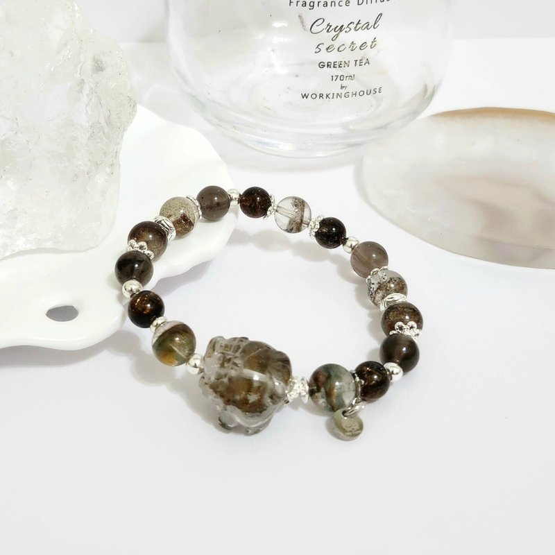 茶幽靈龍龜設計手鍊/招財聚財/消負能量/避邪之水晶 - 手鍊/手環 - 水晶 咖啡色