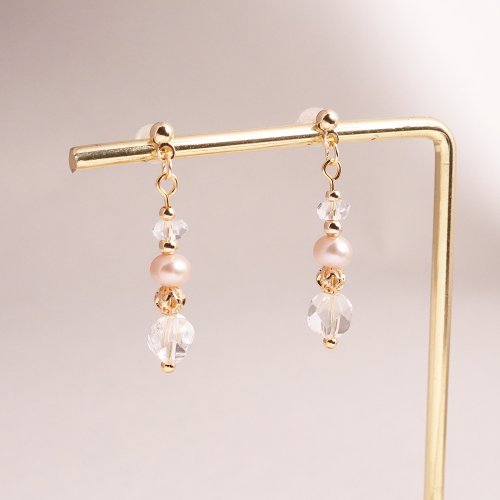 歆飾 Hsin Jewelry 白水晶 天然粉珍珠│水晶耳環 夾式耳環