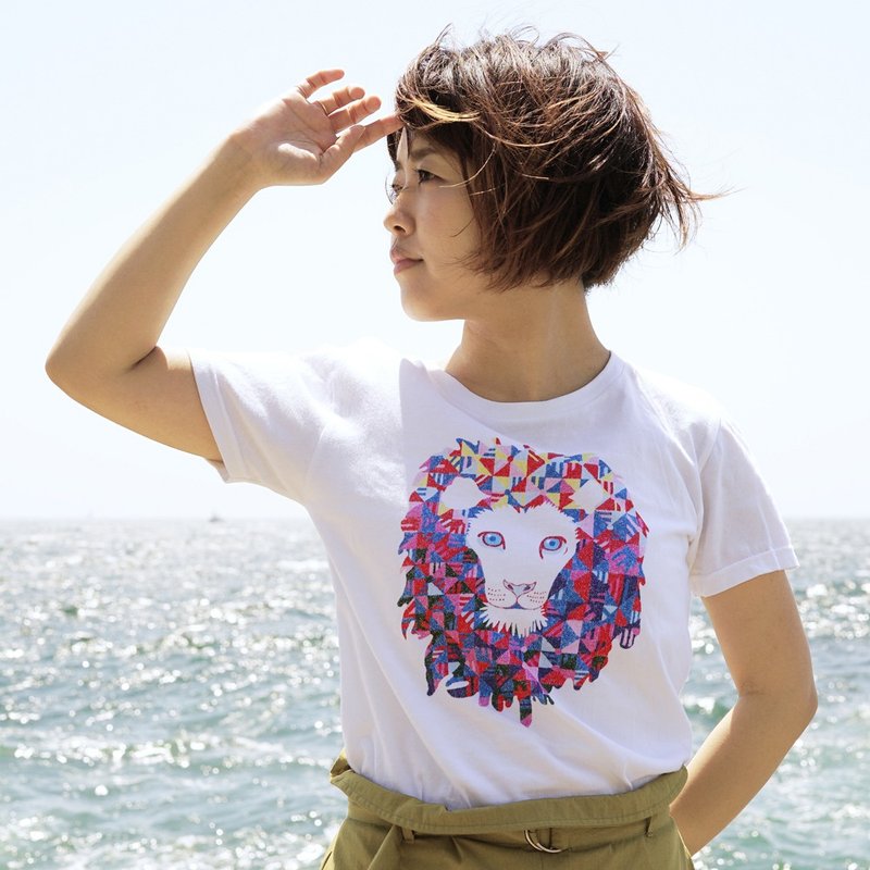 幾何学大帝Tシャツ - 女 T 恤 - 棉．麻 白色