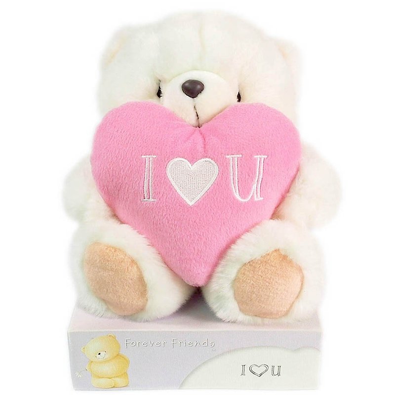 8 inch / pink heart white fluffy bear 【Hallmark-ForeverFriends fluff-warm heart series】 - ตุ๊กตา - วัสดุอื่นๆ ขาว