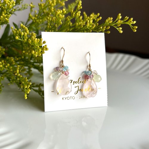 17select -Hina Jewelry- 春風 14KGF 粉晶 葡萄石 草莓晶 短耳環 / 耳夾