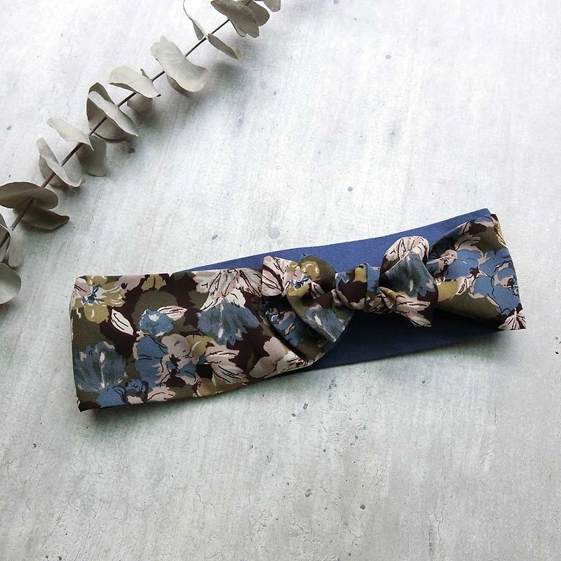 Yanzhuang blue color double-layer two-wear hair band - Headbands - Cotton & Hemp Blue