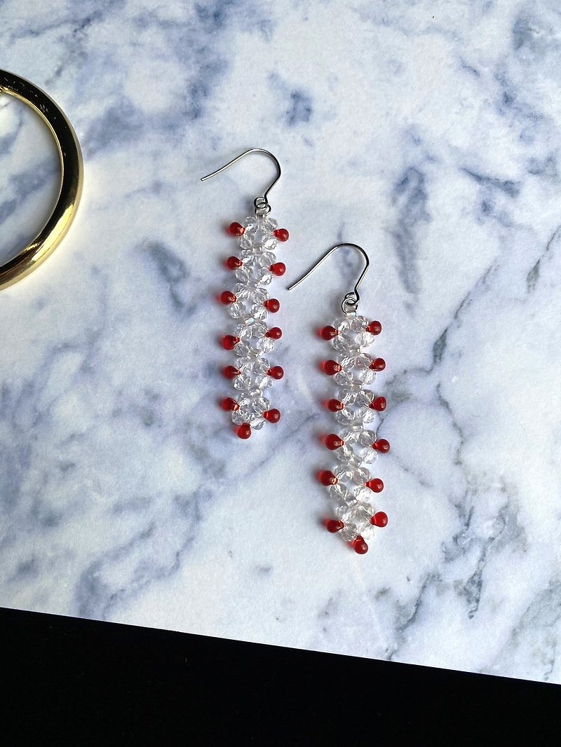 Unique design Czech crystal Japanese beads handmade braided earrings - Earrings & Clip-ons - Glass Red